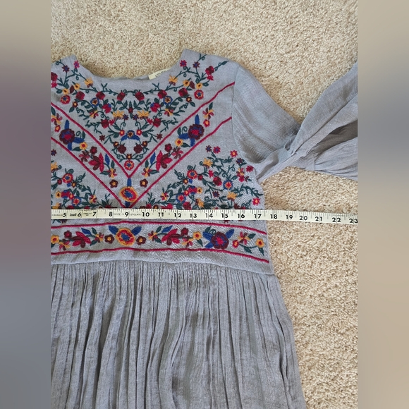 Umgee Gray Boho Embroidered Floral Dress Womens Size Small - Picture 5 of 8